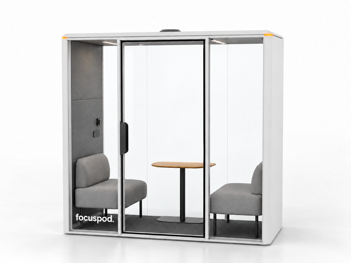 FocusPod Team – 2 Person Face-to-Face Meeting Pod — White exterior · grey interior